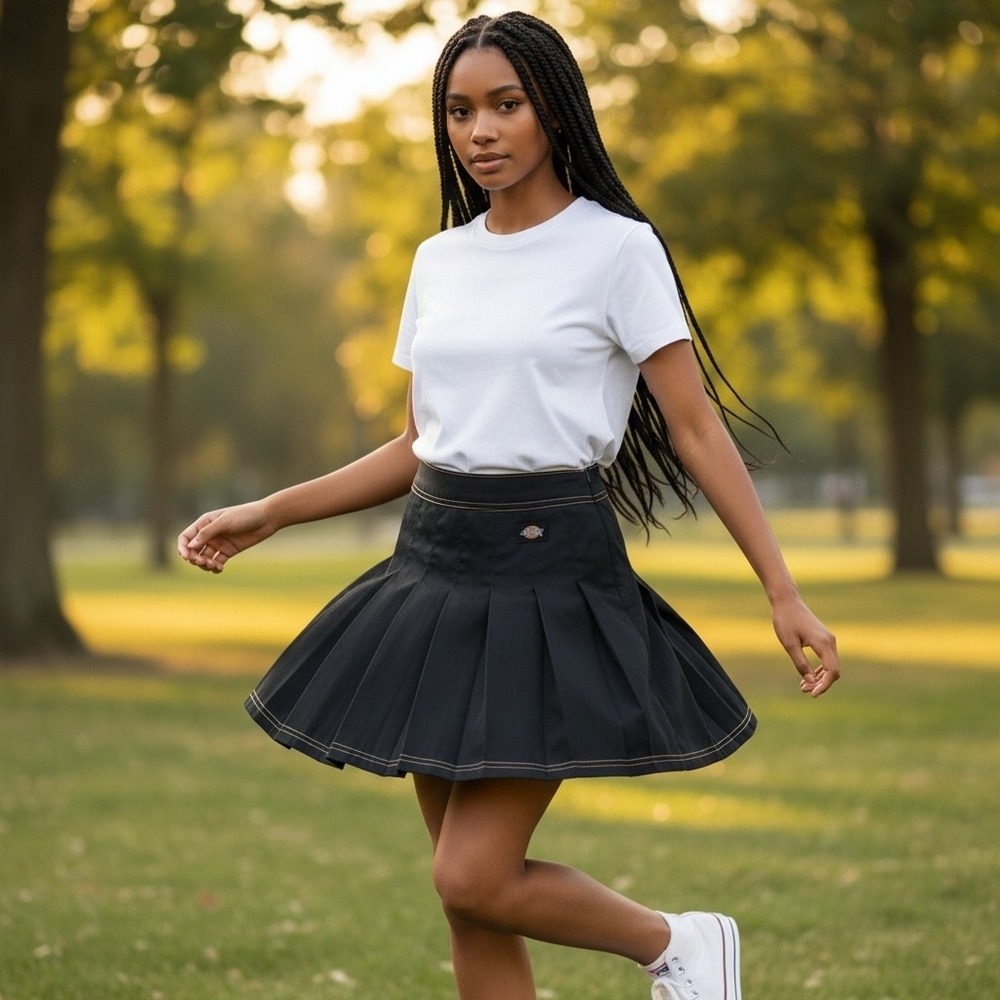 Dickies Pleated Mini Skirt Womens 26 Black NWT Academia Y2K Cheerleader Sports